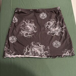 SHEIN Gray Skater Skirt with White Dragon Print